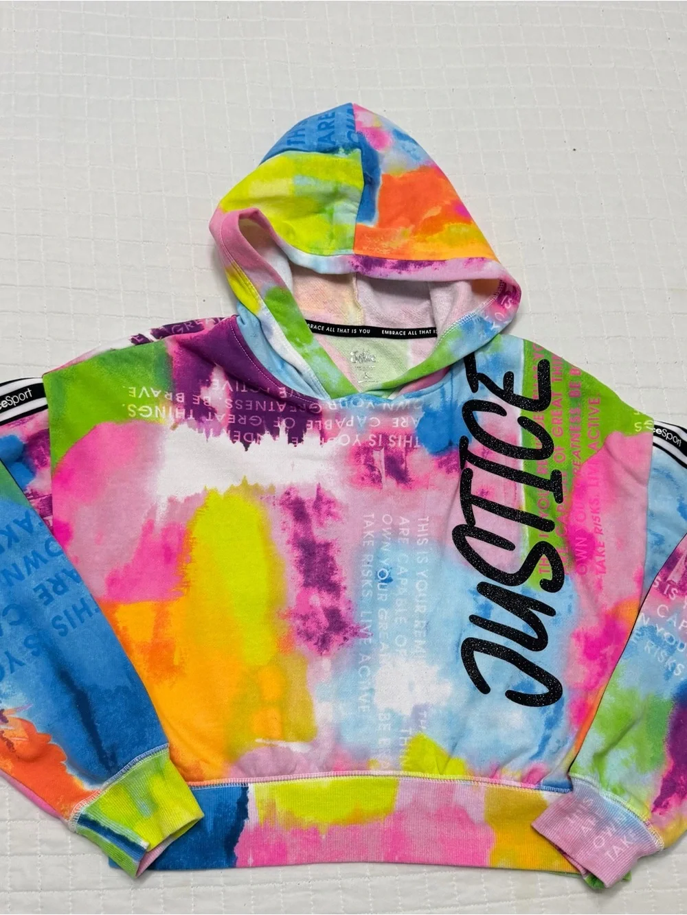 Justice Sport Rainbow Tie Dye Hoodie Girls Size Large 12/ 14